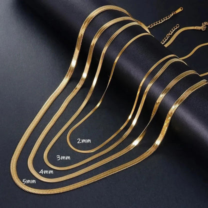 Unisex Flat Snake Chain Necklace Gold Plated Luxury Stylish Link Jewelry Fashion