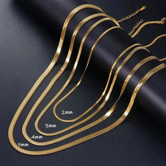 Unisex Flat Snake Chain Necklace Gold Plated Luxury Stylish Link Jewelry Fashion