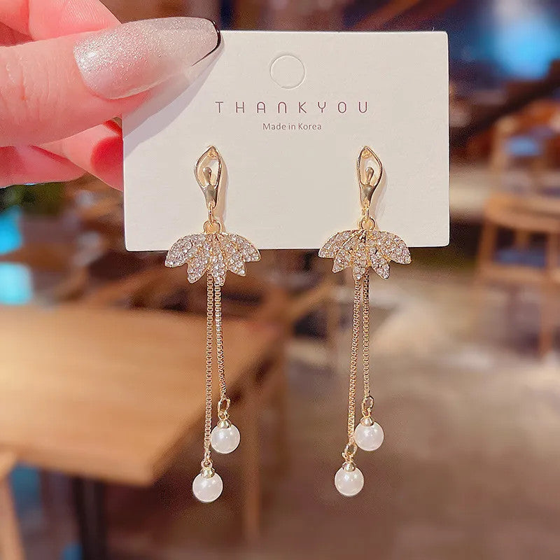 Hanging Tassel Drop Stud Earrings