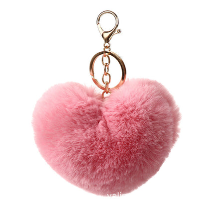 Fluffy Faux Fur Heart Keychain