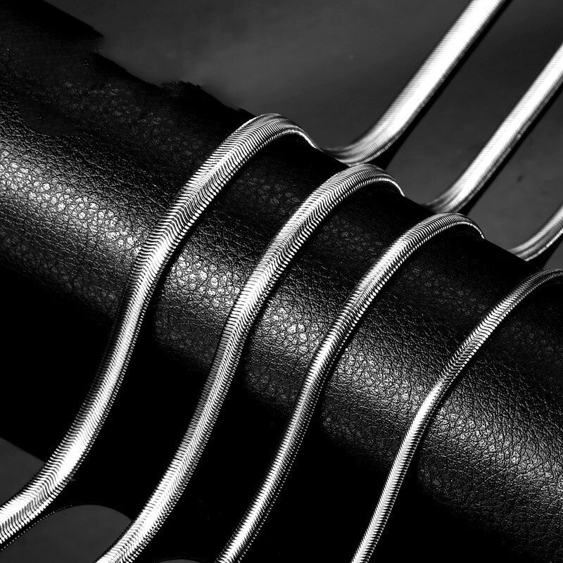 Titanium Silver Herringbone Snake Chain Necklace Flat Women Jewellery Gift UK