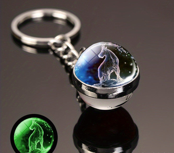 Luminous Glass Ball Zodiac Keychain