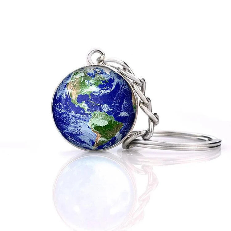 Solar System Keychain Double Side Planet Glass Ball Galaxy Glow in Dark Keyring