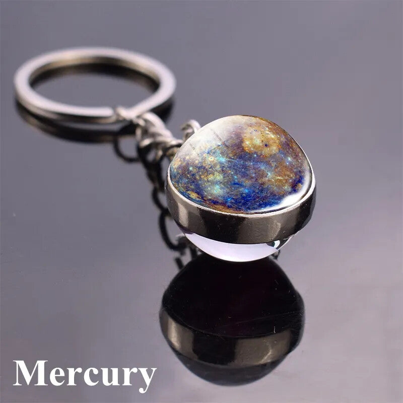 Solar System Keychain Double Side Planet Glass Ball Galaxy Glow in Dark Keyring