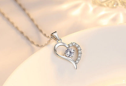 925 Silver Sterling  Cubic Zarconia White/Purple Heart Necklace Valentines Gift
