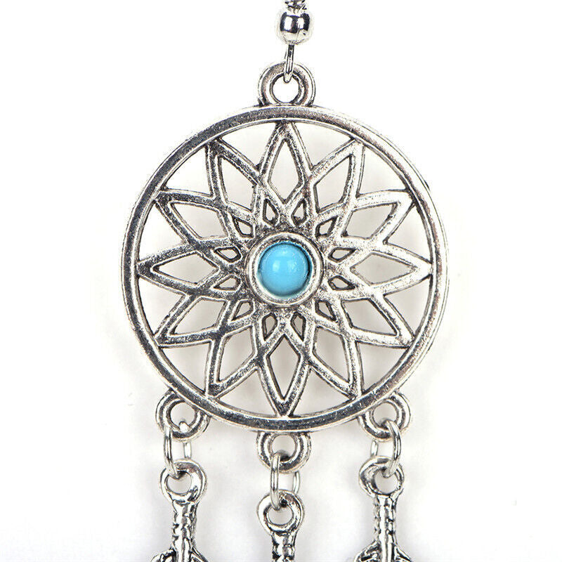 Bohemian Dreamcatcher Leaves Feather Pendant Necklace Tassel Earring Jewelry Set