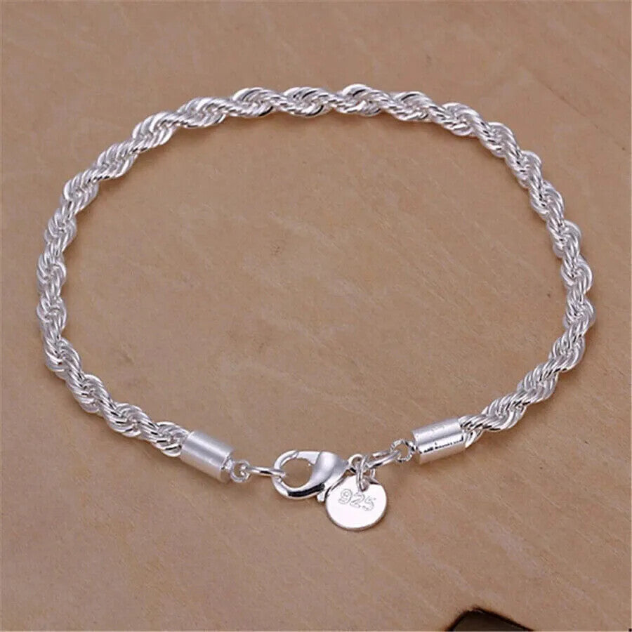 NEW Italian Style 925 Sterling Silver Twisted Rope Necklace Bracelet   4mm