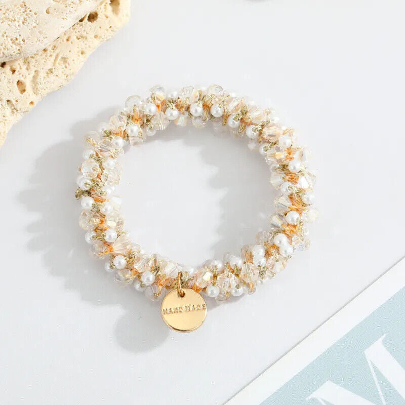 Crystal Pearl Elastic Rope Ponytail Hair Band
