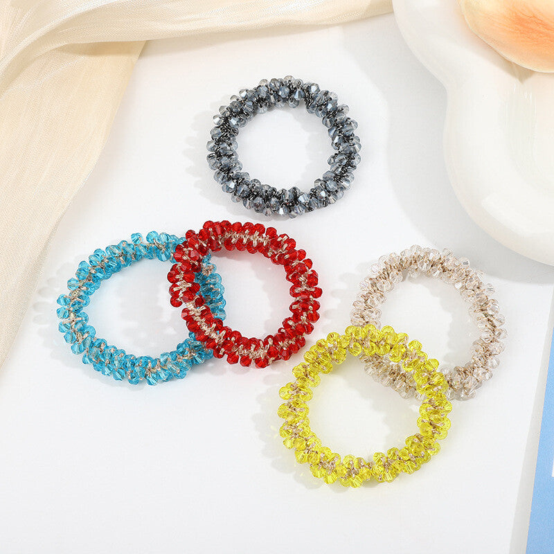 Crystal Pearl Elastic Rope Beaded Ponytail Holder Hair Band Ties Scrunchies Gift