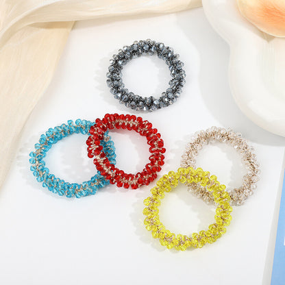 Crystal Pearl Elastic Rope Beaded Ponytail Holder Hair Band Ties Scrunchies Gift