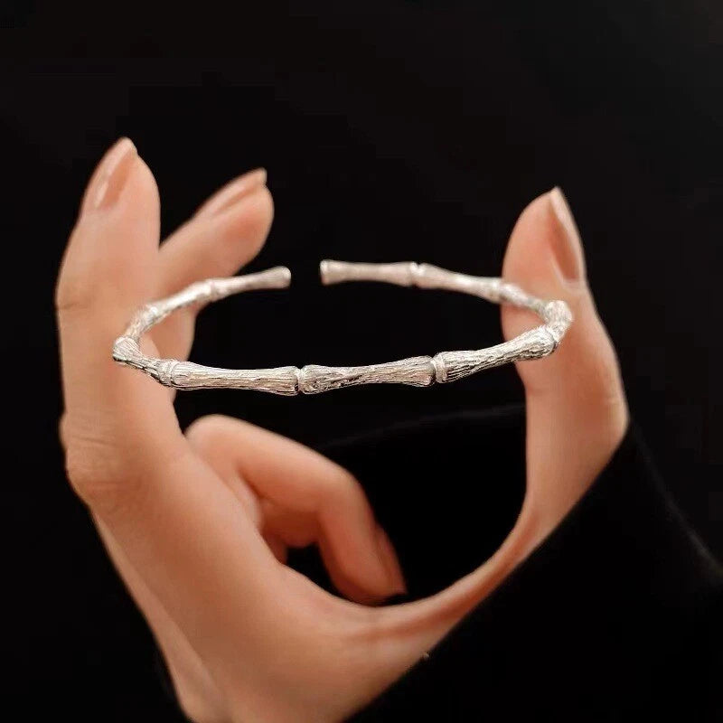 925 Sterling Silver Bracelet Bamboo Simple Bangle Thin Hoop Jewelry Circle Gift