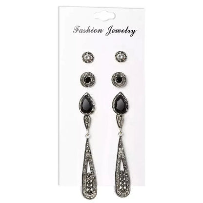 4 Pairs Women Bohemia Long Crystal Earring Set