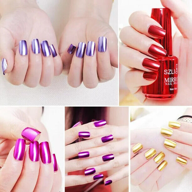 15 Colors Metallic Nail Polish Super Shine Chrome Mirror Effect Art Nail Varnish