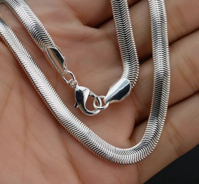 Titanium Silver Herringbone Snake Chain Necklace Flat Women Jewellery Gift UK