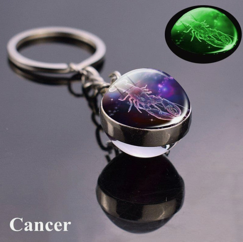 Luminous Glass Ball Zodiac Keychain