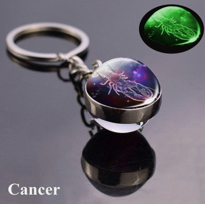 Luminous Glass Ball Zodiac Keychain