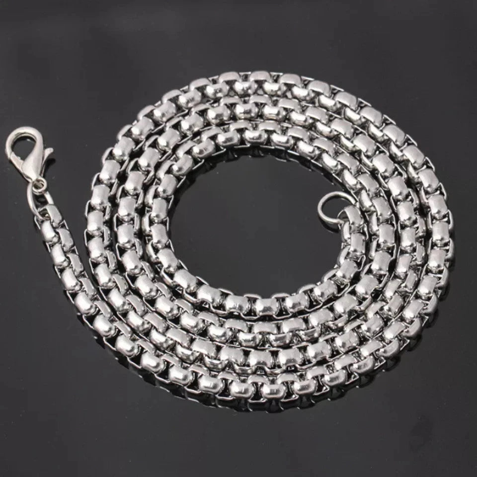 925 Stainless Steel Multicolor Pearl Box Chain Necklace Unisex KK Labib
