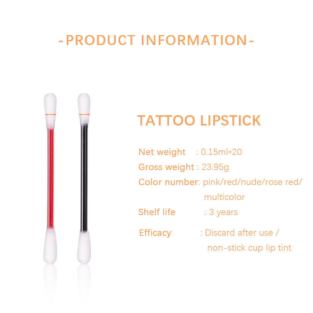 20 New Cotton Swab Disposable Lip Stain Tattoo Lipstick Set Waterproof Lip Gloss