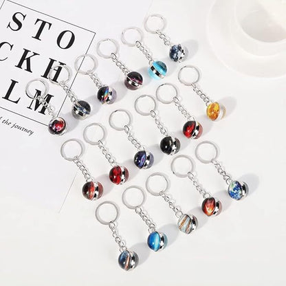 Solar System Keychain Double Side Planet Glass Ball Galaxy Glow in Dark Keyring