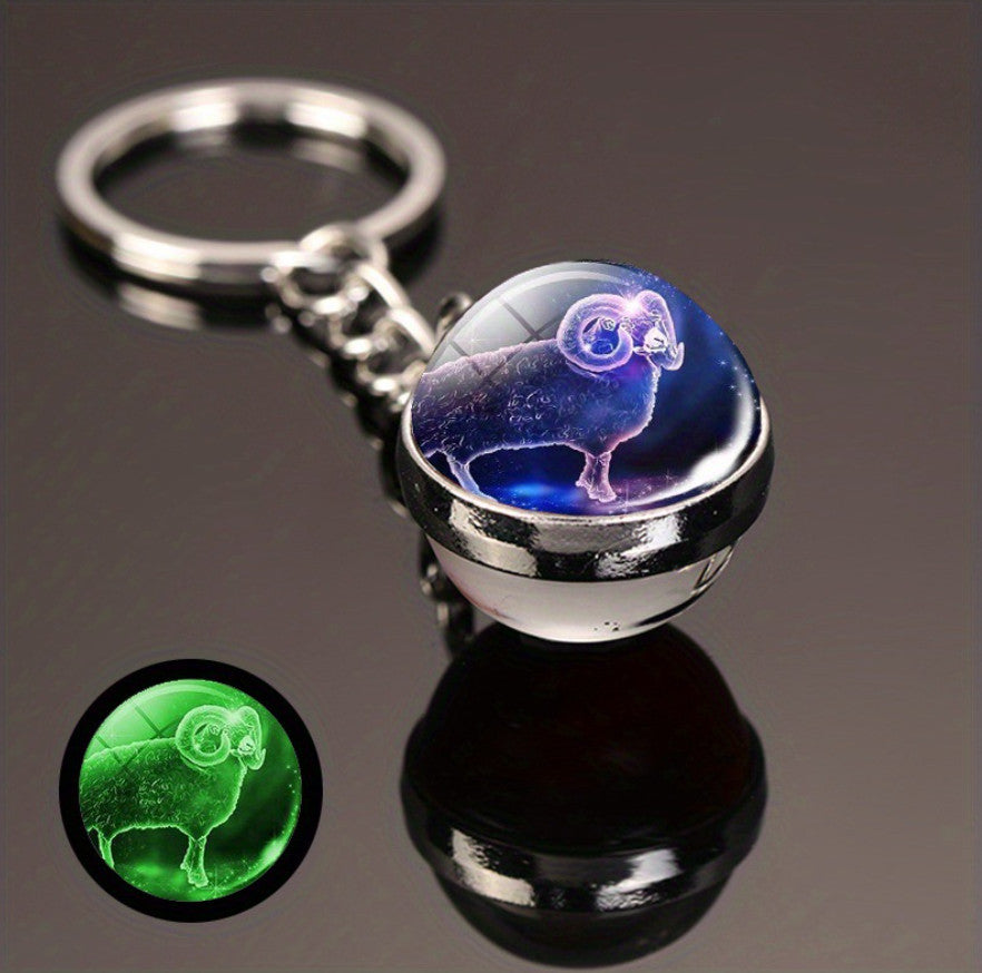 Luminous Glass Ball Zodiac Keychain