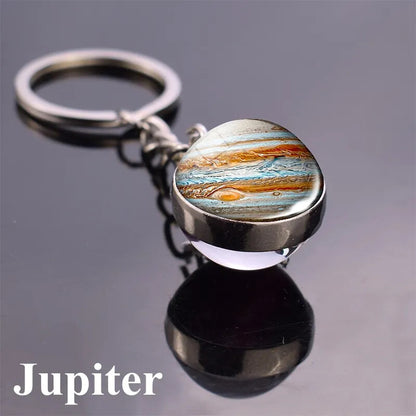 Solar System Keychain Double Side Planet Glass Ball Galaxy Glow in Dark Keyring
