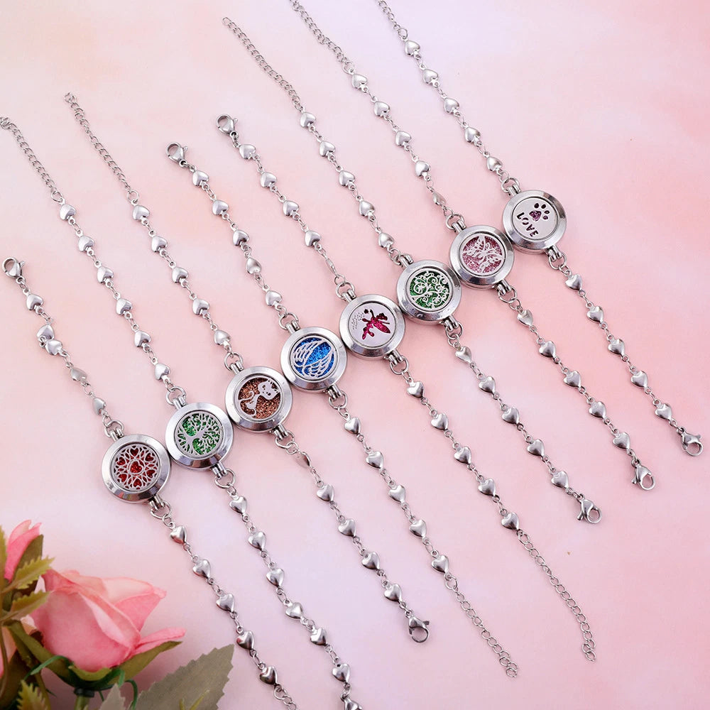 Stainless Steel Aromatherapy Locket Heart Chain Bracelet Incense Box Diffuser UK