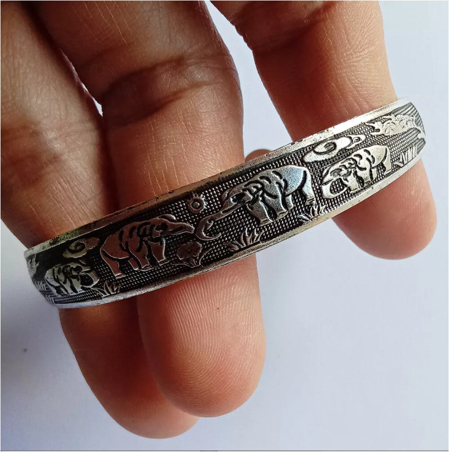 Elephant Tibetan Tibet Silver Totem Bangle 925 Sterling Silver Vintage Cuff UK