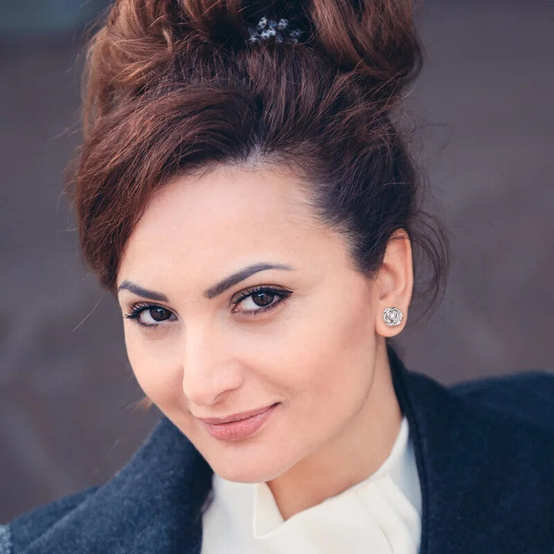 Cubic Zirconia Rose Flower Stud Earrings