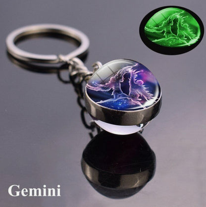 Luminous Glass Ball Zodiac Keychain