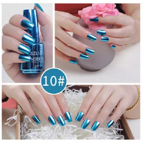 15 Colors Metallic Nail Polish Super Shine Chrome Mirror Effect Art Nail Varnish