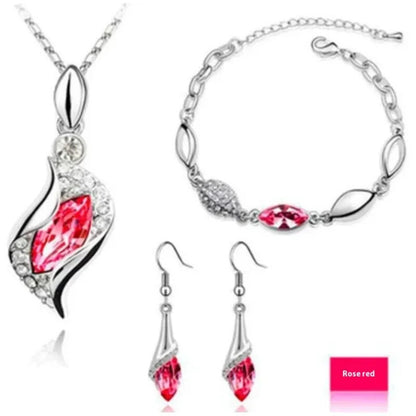 Silver Cubic Zirconia Earrings , Necklace & Bracelet Set