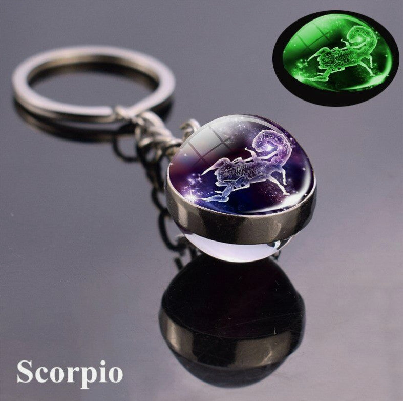 Luminous Glass Ball Zodiac Keychain