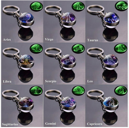 Luminous Glass Ball Zodiac Keychain