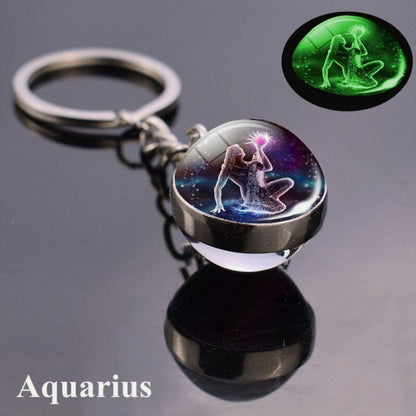 Luminous Glass Ball Zodiac Keychain