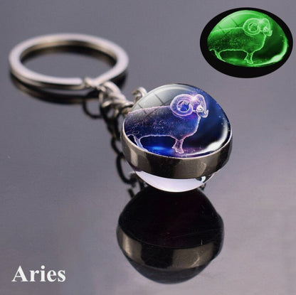 Luminous Glass Ball Zodiac Keychain