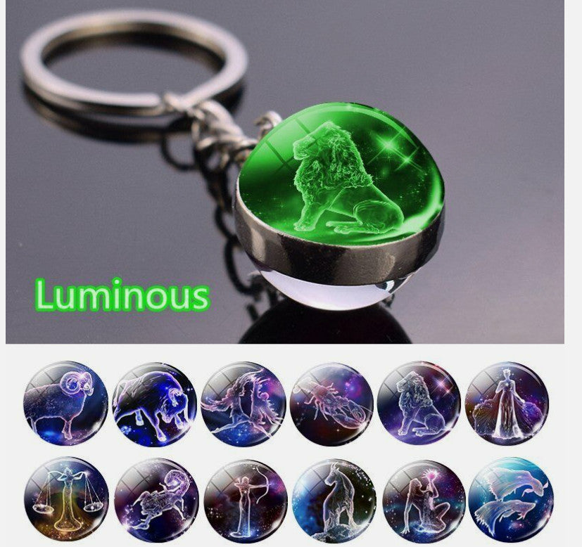 Luminous Glass Ball Zodiac Keychain