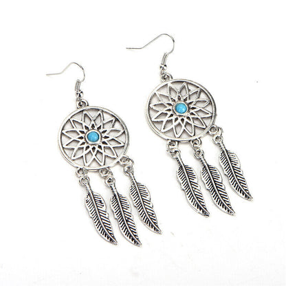 Dreamcatcher Leaves Feather Necklace & Earring Jewelry Set