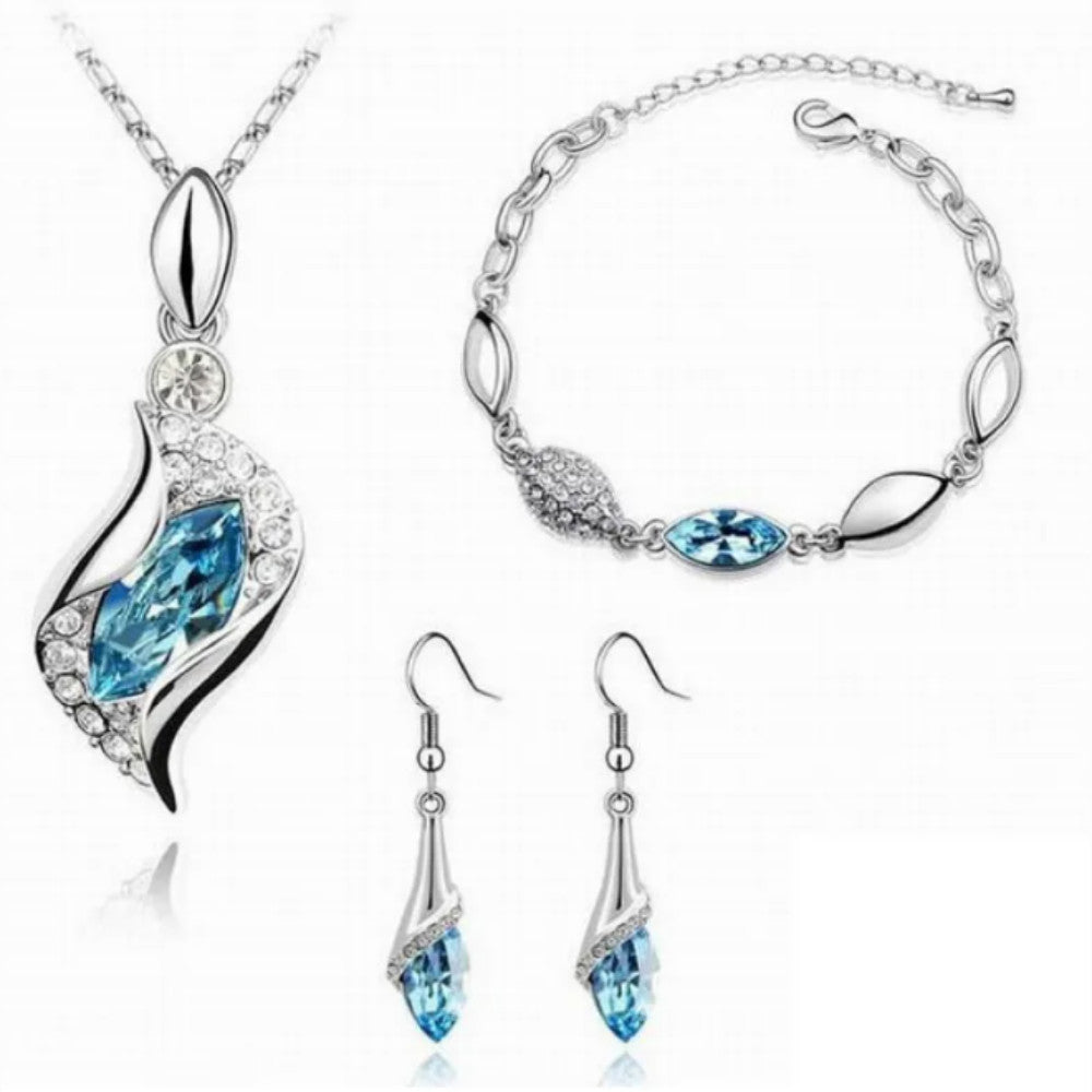 Silver Cubic Zirconia Earrings , Necklace & Bracelet Set