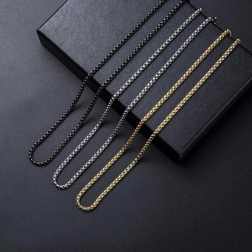 925 Stainless Steel Multicolor Pearl Box Chain Necklace Unisex KK Labib
