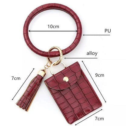 Holder Bracelet Key Bangle Keyring Keychain Wristlet Leather Card Wallet Wallet