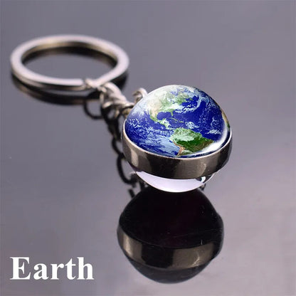 Solar System Keychain Double Side Planet Glass Ball Galaxy Glow in Dark Keyring