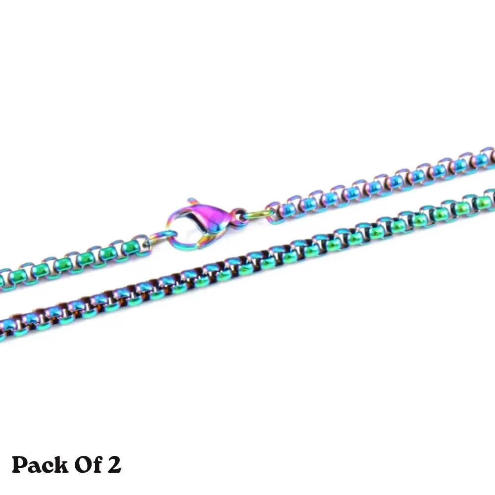 925 Stainless Steel Multicolor Pearl Box Chain Necklace Unisex KK Labib
