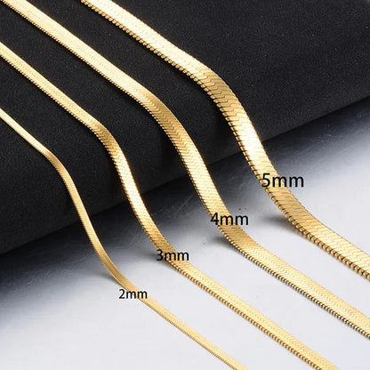Unisex Flat Snake Chain Necklace Gold Plated Luxury Stylish Link Jewelry Fashion