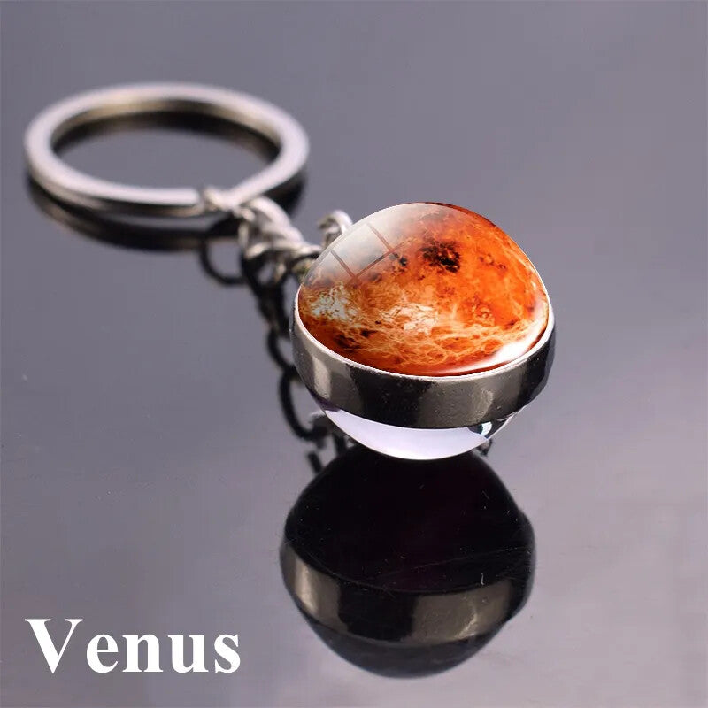 Solar System Keychain Double Side Planet Glass Ball Galaxy Glow in Dark Keyring