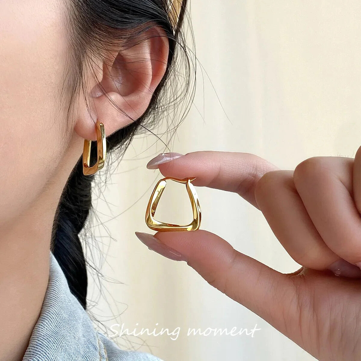 Geometric Twisted Triangle Hoop Earrings