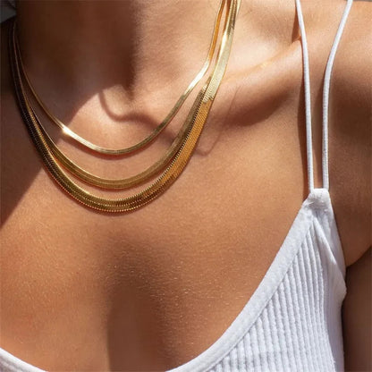 Unisex Flat Snake Chain Necklace Gold Plated Luxury Stylish Link Jewelry Fashion