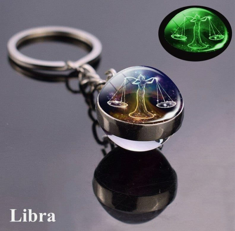 Luminous Glass Ball Zodiac Keychain