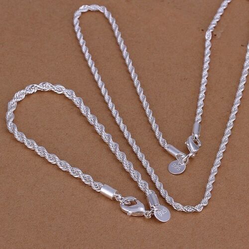 NEW Italian Style 925 Sterling Silver Twisted Rope Necklace Bracelet   4mm