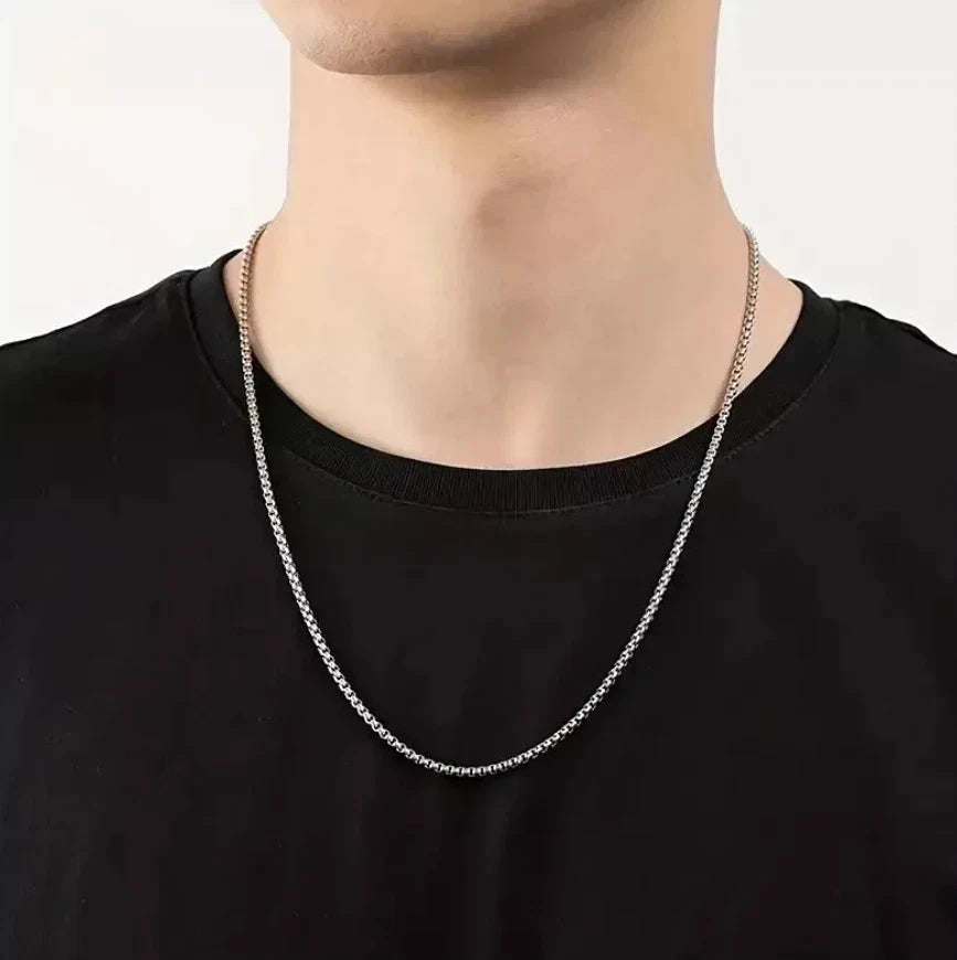 925 Stainless Steel Multicolor Pearl Box Chain Necklace Unisex KK Labib