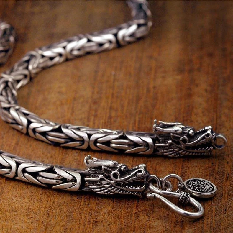 Double Headed Viking Dragon Scale Link Bangle
